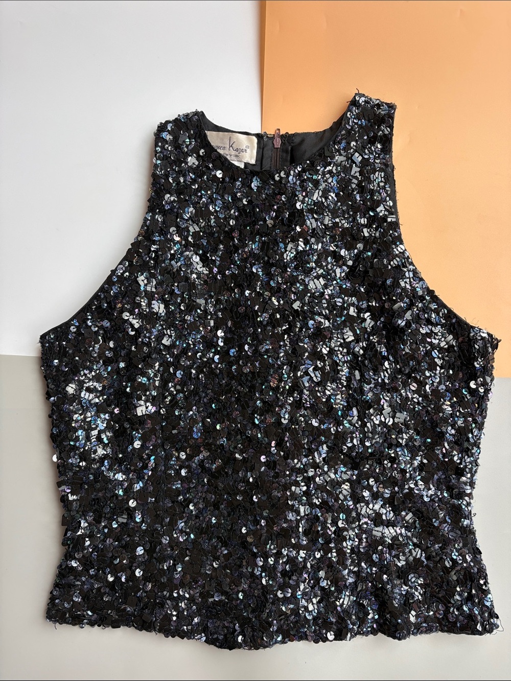 Laurence Kazar Black Sequin Evening Top